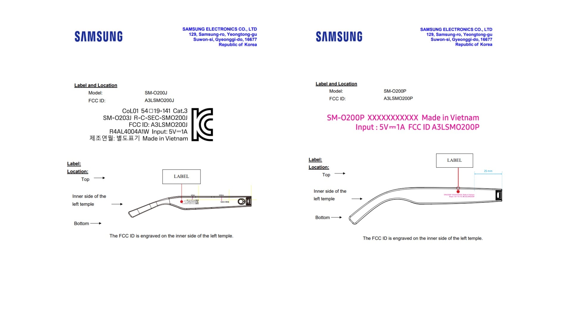 Samsung Intelligent Eyewear Models FCC Certification