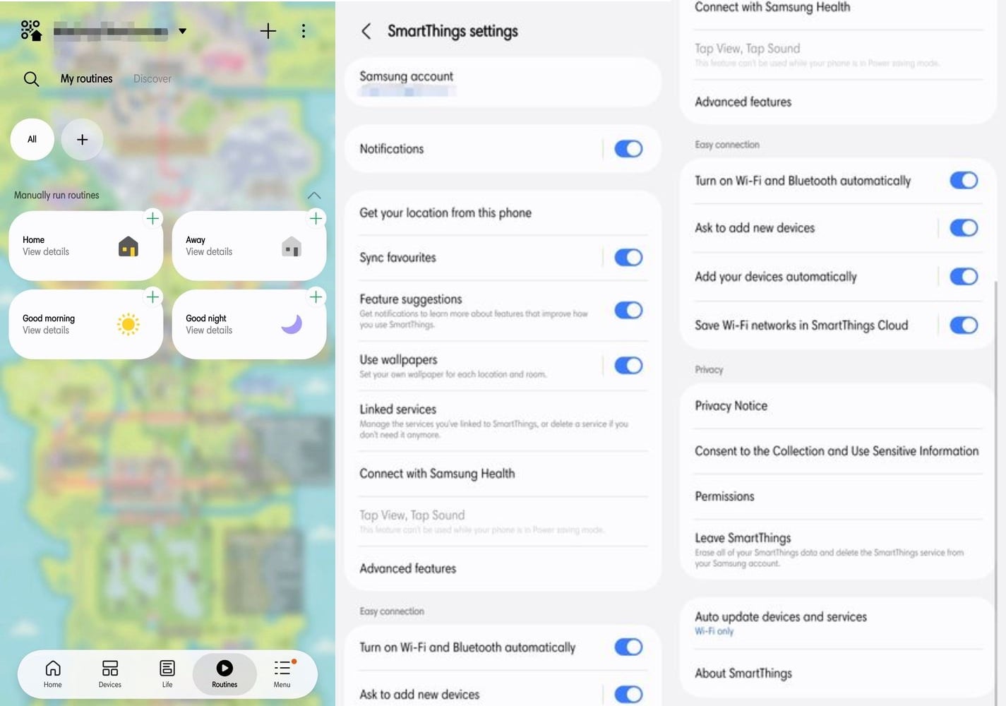 Samsung SmartThings UI Redesign Android One UI 9 September 2026 Home Routines Tab Settings