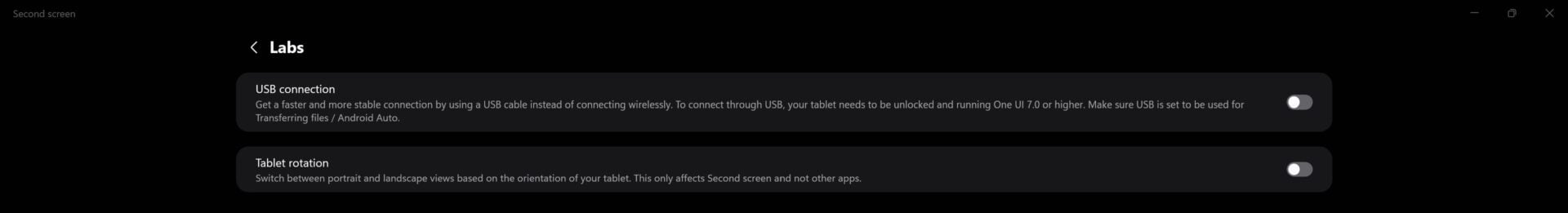 Samsung Second Screen Labs menu