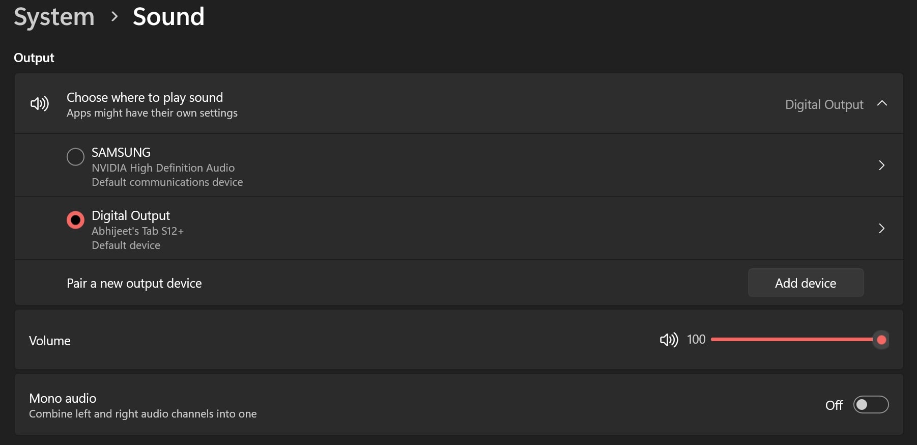 Setting Galaxy tablet as sound device in Windows