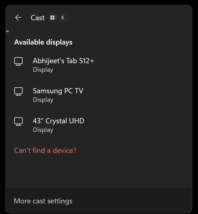 Windows Cast menu