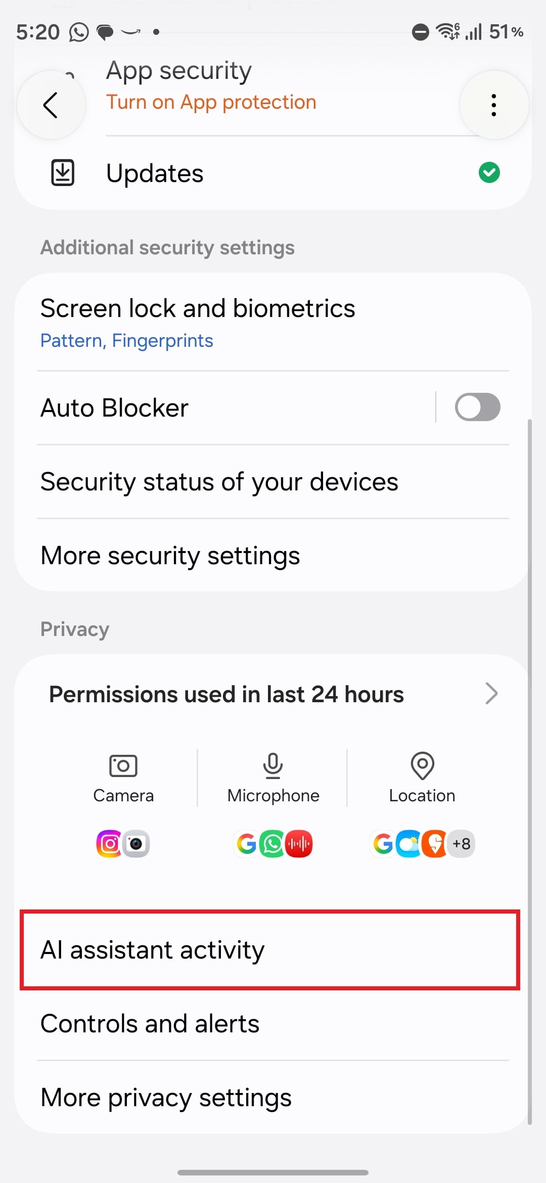 Checking AI assistant activity in One UI 9