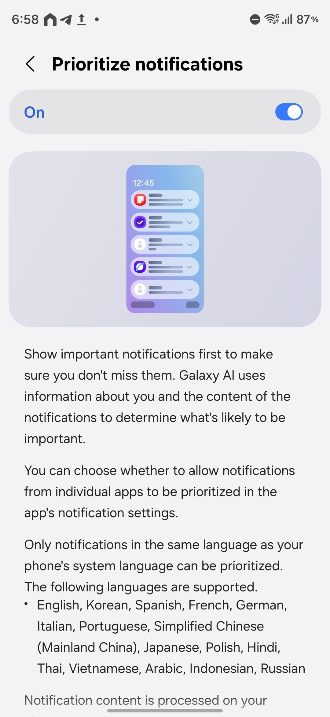 Prioritize notifications Galaxy AI feature