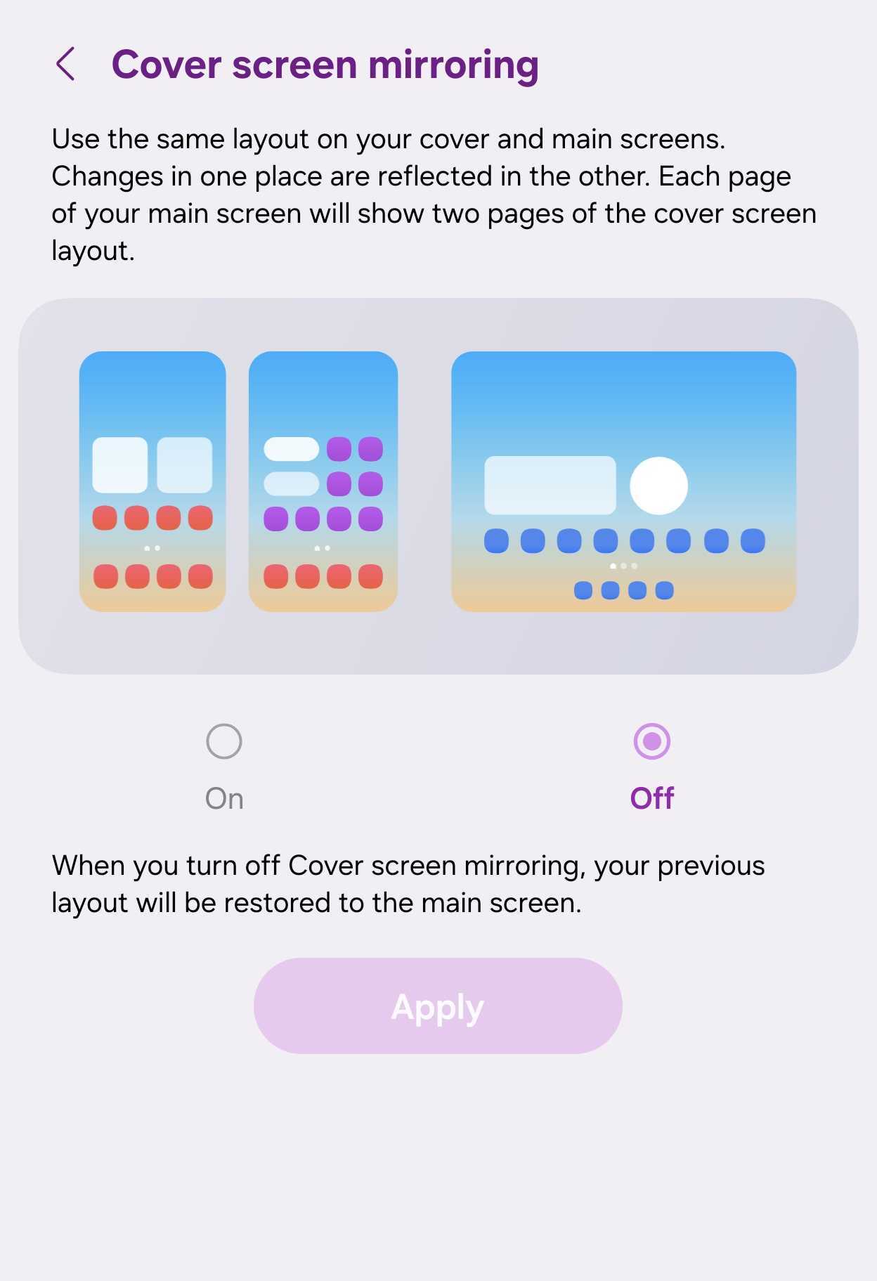 Galaxy Z Fold 8 cover screen mirroring settings