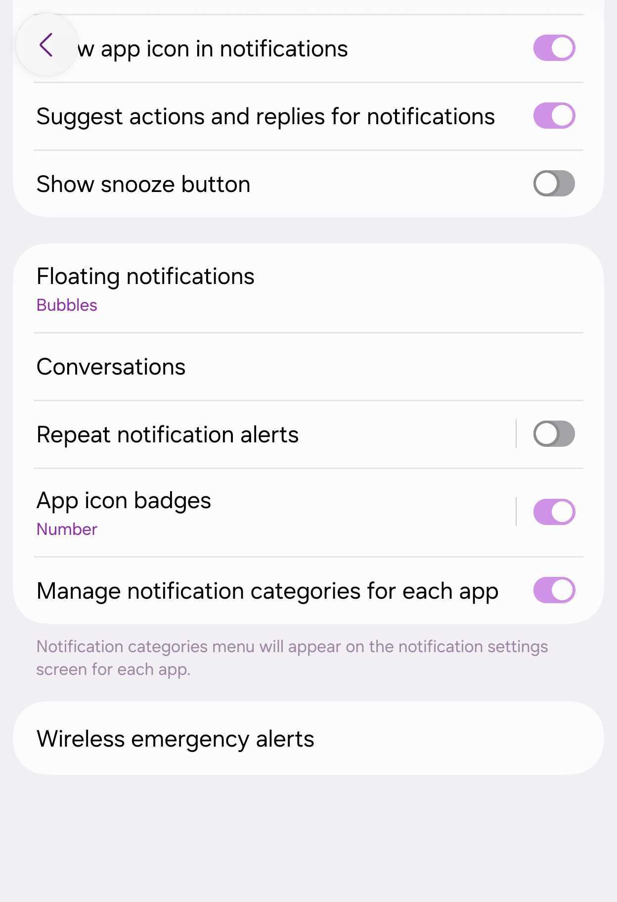 Notification categories