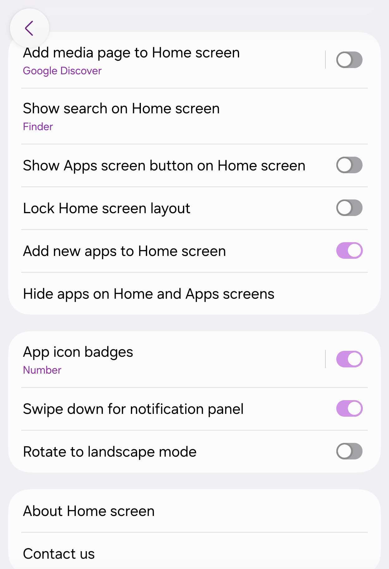 One UI home screen settings