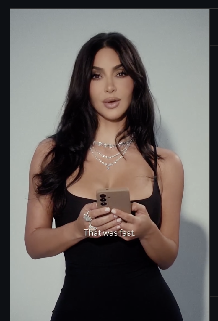 Kim Kardashian using a Samsung Galaxy phone