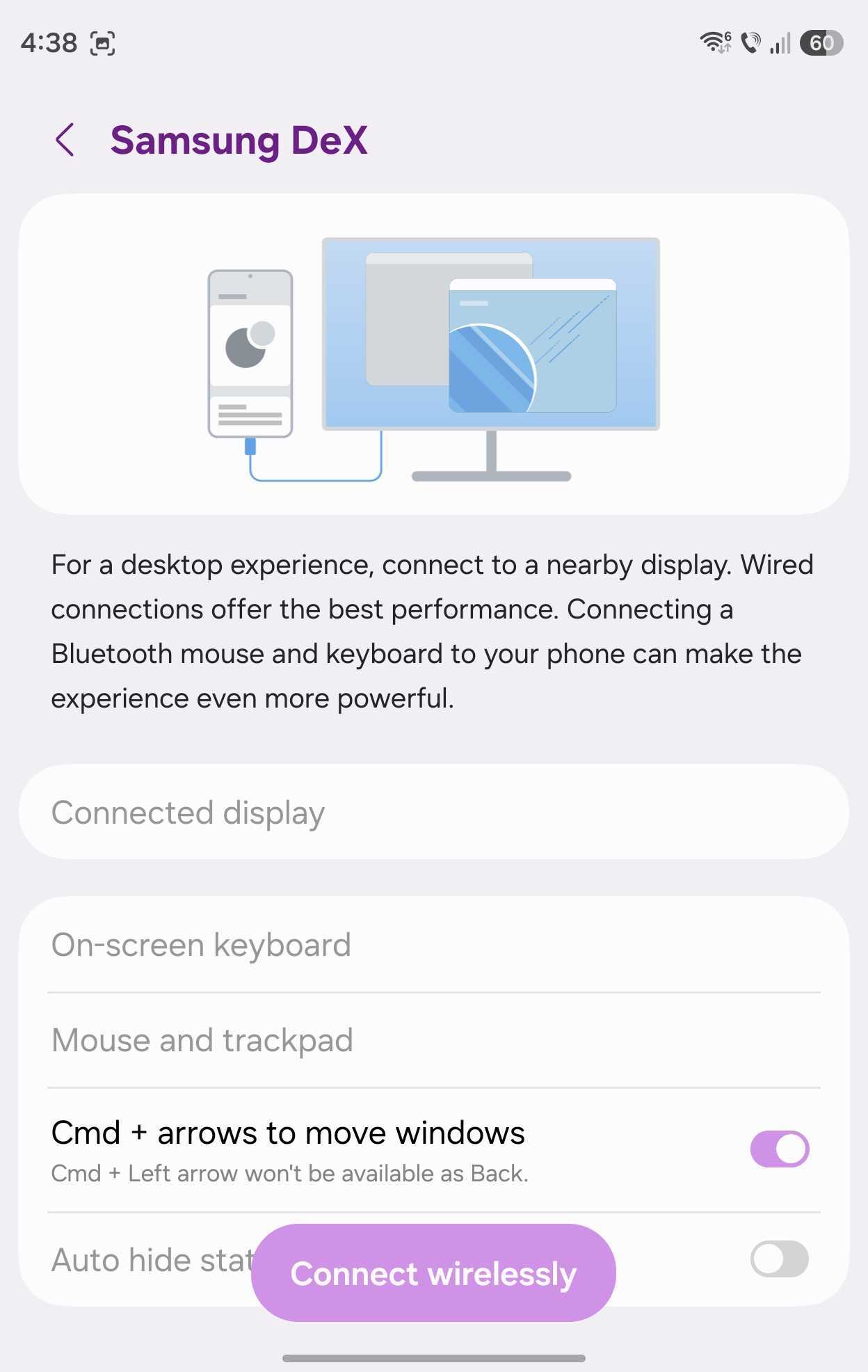 Samsung DeX keyboard shortcut settings