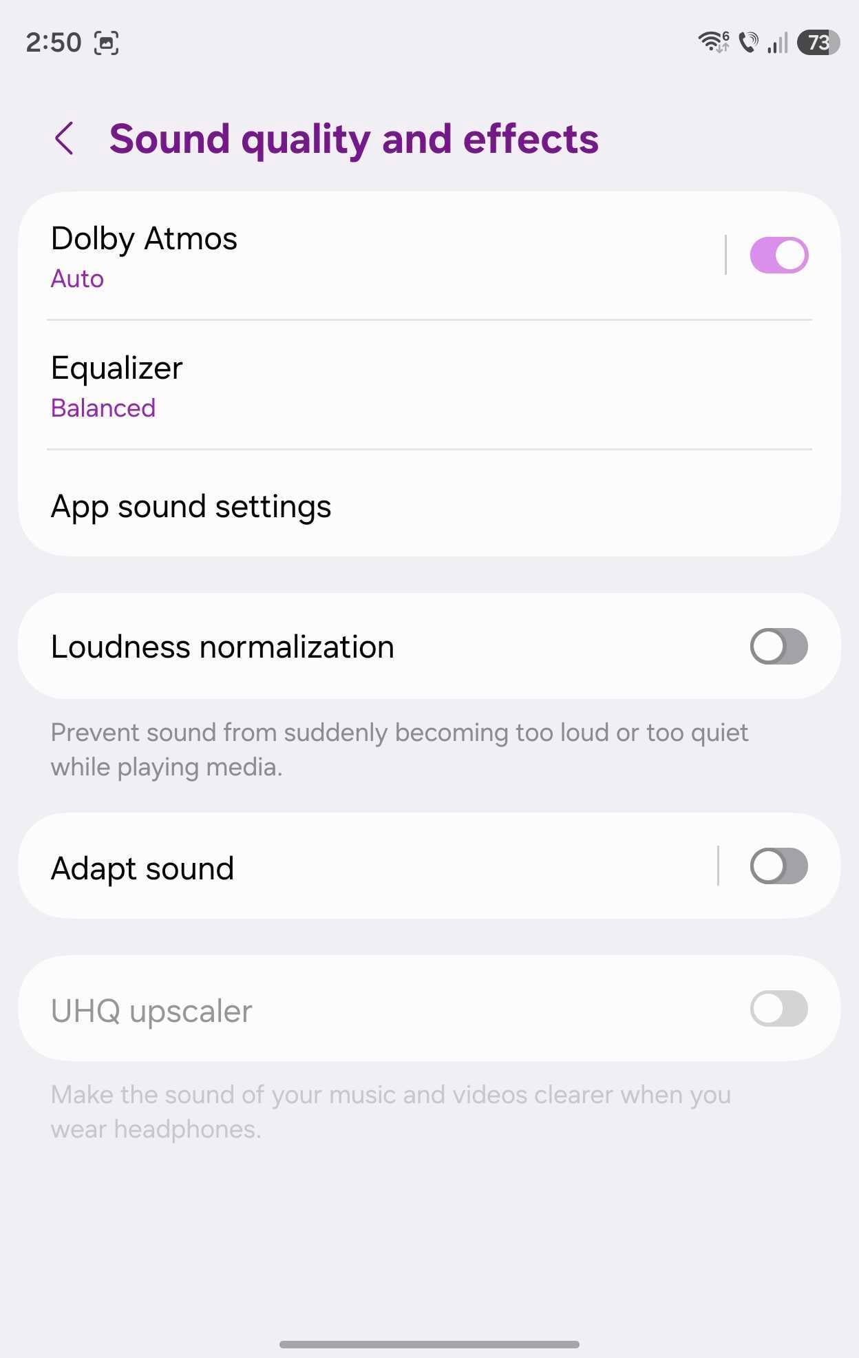 One UI equalizer settings